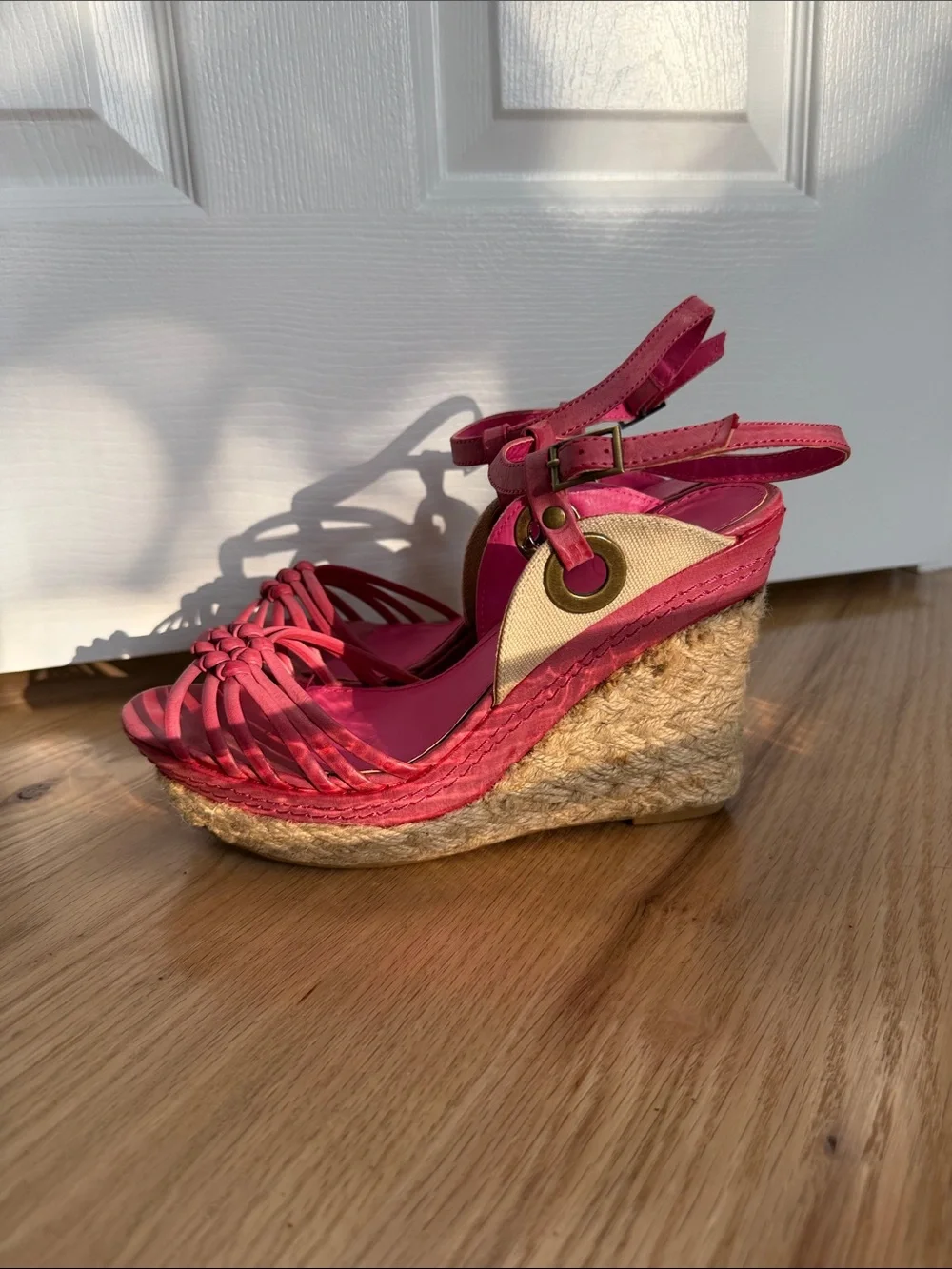 Wanted Fuchsia Braided Espadrille Wedge Sandals